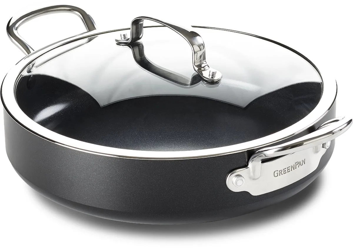 Barcelona Hapjespan 30cm - 4.8L – PFAS-vrije antikleeflaag – Hapjespan inductie - Keramische pan – Ovenbestendig tot 220°C – RVS handgrepen - Met deksel - Zwart van GreenPan in Zwart – productfoto