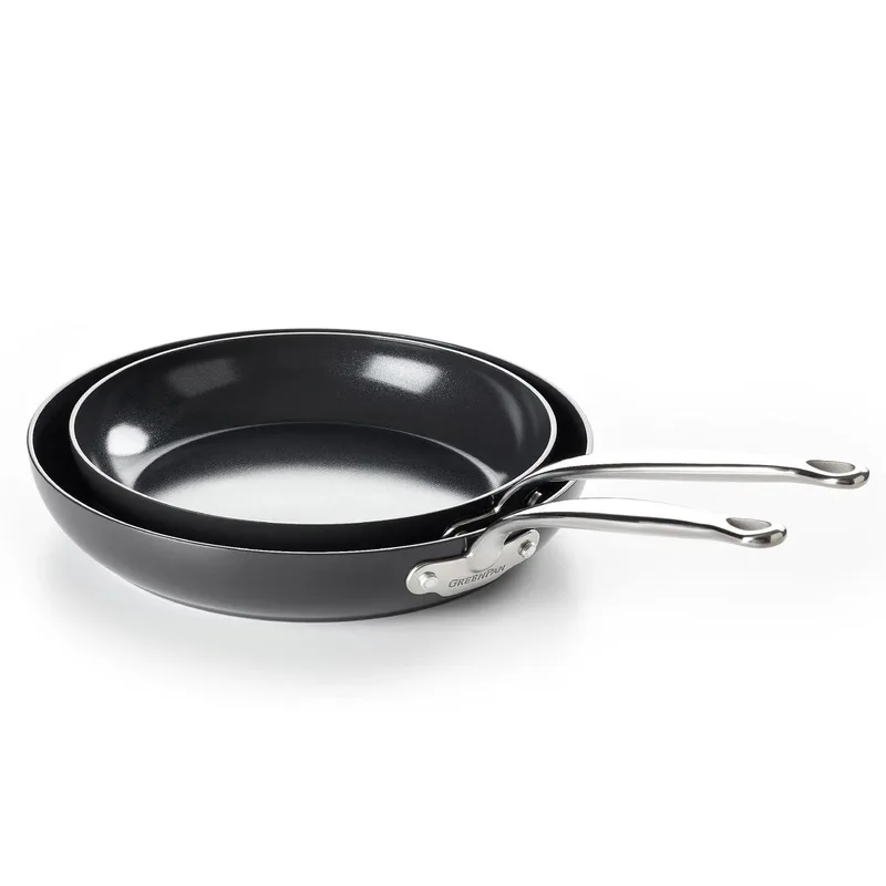 Barcelona Koekenpannenset 2-delig - 24/28cm – PFAS-vrije koekenpannenset –Pannenset inductie – Keramische koekenpan - Ovenbestendig tot 220°C – RVS handgrepen - Zwart de GreenPan en Noir – photo produit