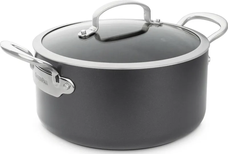 Barcelona Kookpan 18cm - 2.1L – PFAS-vrije antikleeflaag – Inductie kookpan – Keramische pan - Ovenbestendig tot 220°C – RVS handgrepen - Met deksel - Zwart de GreenPan en Noir – photo produit
