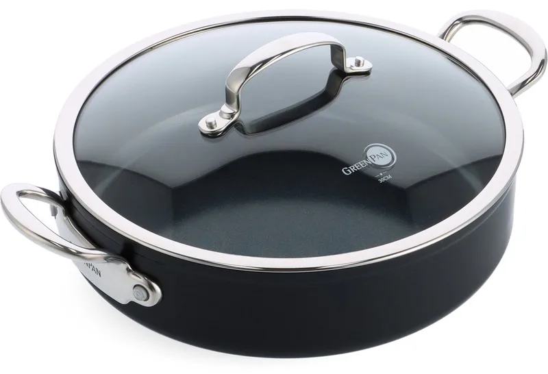 Barcelona Pro hapjespan 30 cm - 5,5l- met deksel - PFAS-vrij by GreenPan in Silver – product photo 1 of 2