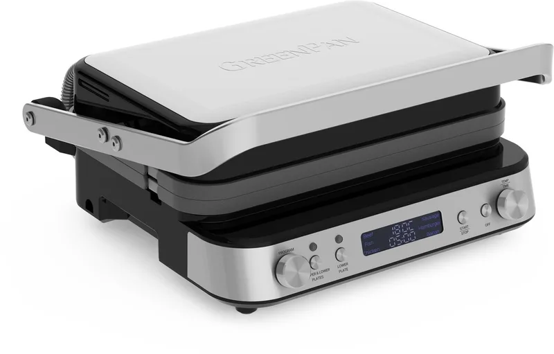 Bistro Contactgrill - 2000W - PFAS-vrije antikleeflaag - Keramische antiaanbaklaag - Teppanyaki - Uitneembare platen - 180° uitvouwbaar de GreenPan en Argent – photo produit
