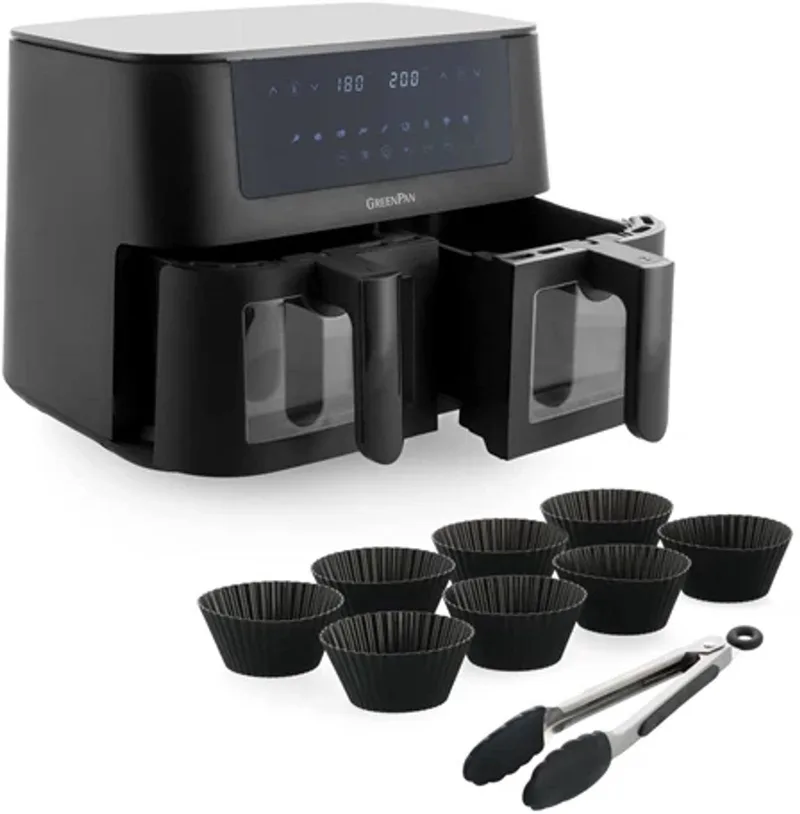 Bistro Dual Zone airfryer 2x 4L + 9-delige bakset by GreenPan in Black – product photo