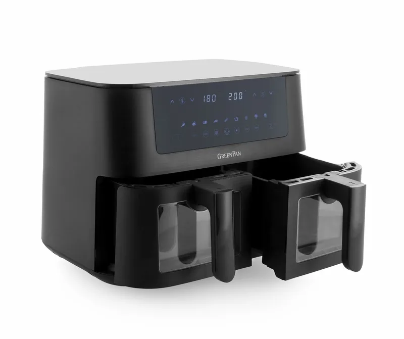 Bistro dubbele airfryer - 4L+4L - 9 programma's - Digitaal Led Display - Automatisch Uitschakelen - zwart - PFAS-vrij by GreenPan in Black – product photo