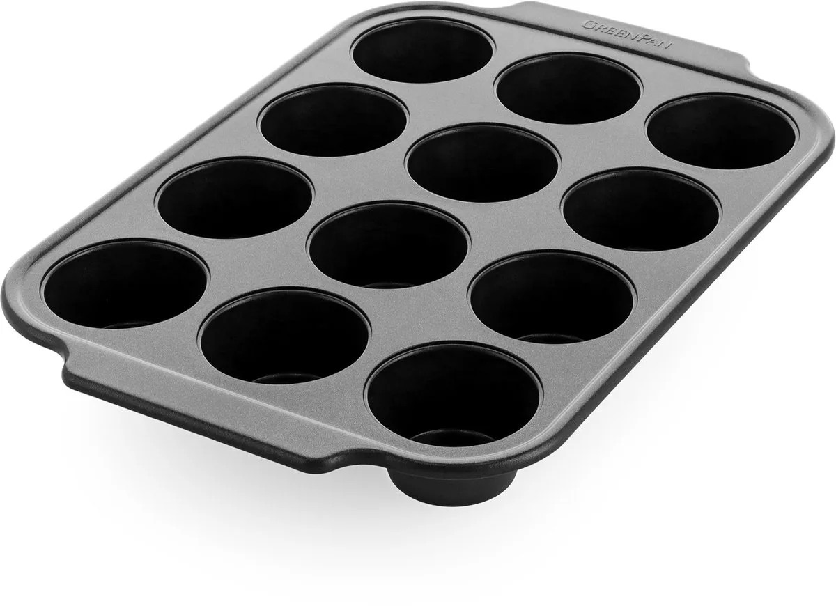 Bistro Muffinvorm - 12 muffins - PFAS-vrije antikleeflaag - Keramische bakvorm - Ovenbestendig tot 230°C - Zwart de GreenPan en Noir – photo produit