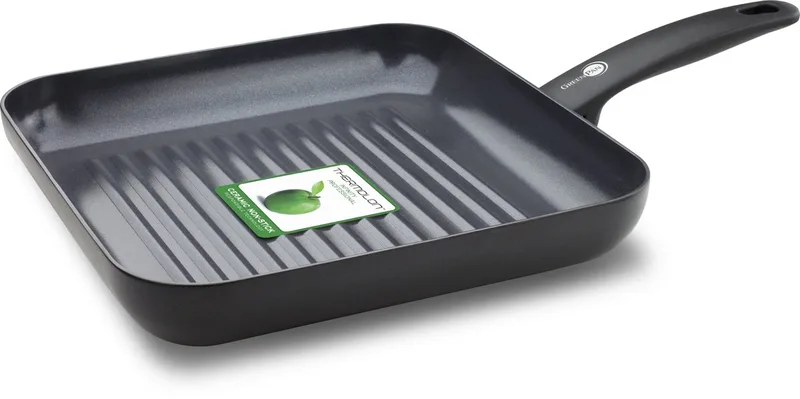 Cambridge Grillpan 28x28cm - PFAS-vrije antikleeflaag - Grillpan inductie - Keramische pan - Ovenbestendig tot 180°C - Koudgrepen - Zwart by GreenPan in Black – product photo