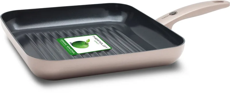 Cambridge Grillpan 28x28cm – PFAS-vrije antikleeflaag – Grillpan inductie – Keramische koekenpan - Ovenbestendig tot 180°C - Koudgrepen - Brons fra GreenPan i Bronze – produktbillede