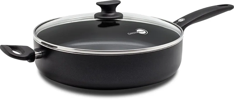Cambridge Hapjespan 28cm met deksel - 4.2L - PFAS-vrije antikleeflaag – Hapjespan inductie - Keramische pan – Ovenbestendig tot 160°C – Koudgrepen - Met glazen deksel - Zwart van GreenPan in Zwart – productfoto