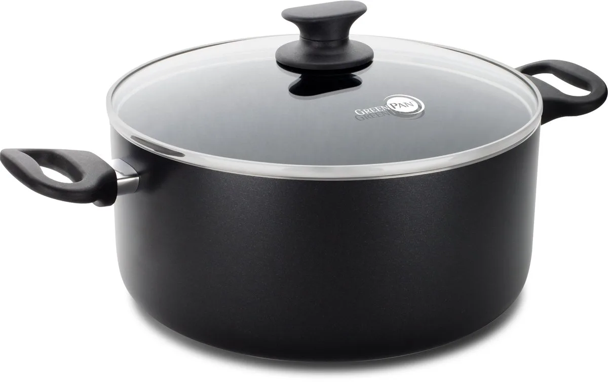 Cambridge Kookpan 24cm - 5L - PFAS-vrije antikleeflaag - Inductie kookpan - Keramische pan - Ovenbestendig tot 180°C - Koudgrepen - Glazen deksel - Zwart fra GreenPan i Sort – produktbillede