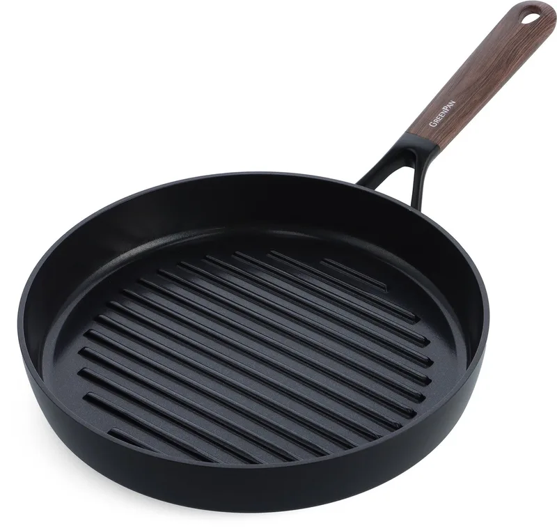 Eco-Smartshape Grillpan 28cm - PFAS-vrije antikleeflaag - Grillpan inductie - Keramische pan - Ovenbestendig tot 140°C - Koudgrepen - Zonder deksel - Dark wood by GreenPan in Black – product photo