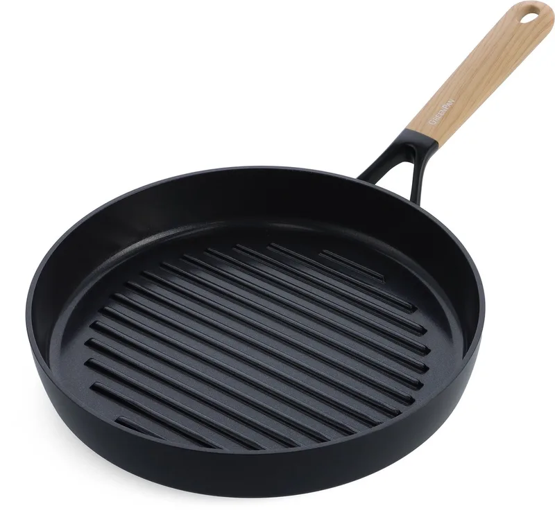 Eco-Smartshape Grillpan 28cm - PFAS-vrije antikleeflaag - Grillpan inductie - Keramische pan - Ovenbestendig tot 140°C - Koudgrepen - Zonder deksel - Light wood by GreenPan in Black – product photo