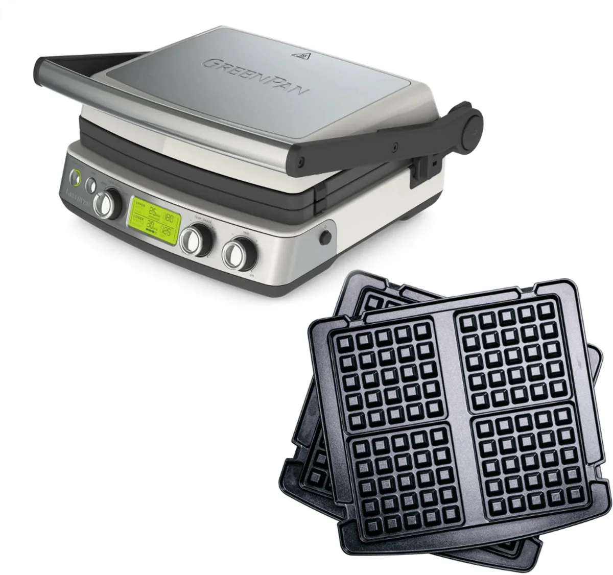 Elite Contact Grill - PFAS-vrije antikleeflaag - LCD-display - Antislip - Vermogen: 2200 W - Koudgreep - Met extra wafelplaten - Cloud van GreenPan in Crème – productfoto