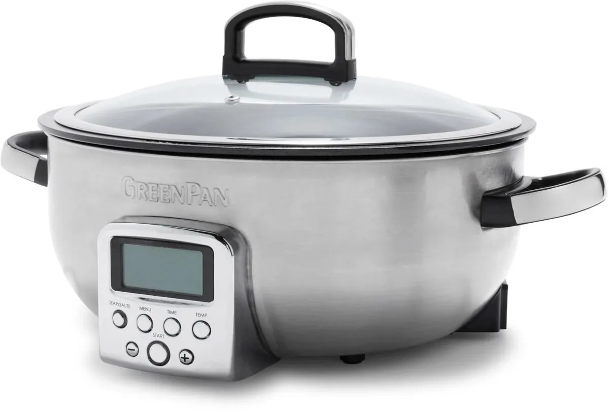 Elite Multicooker 5.6L - Elektrische Wok/Slowcooker/Stomer - Met Keramische Antiaanbaklaag - 1350W - Stainless Steel von GreenPan in Stainless_steel – Produktfoto
