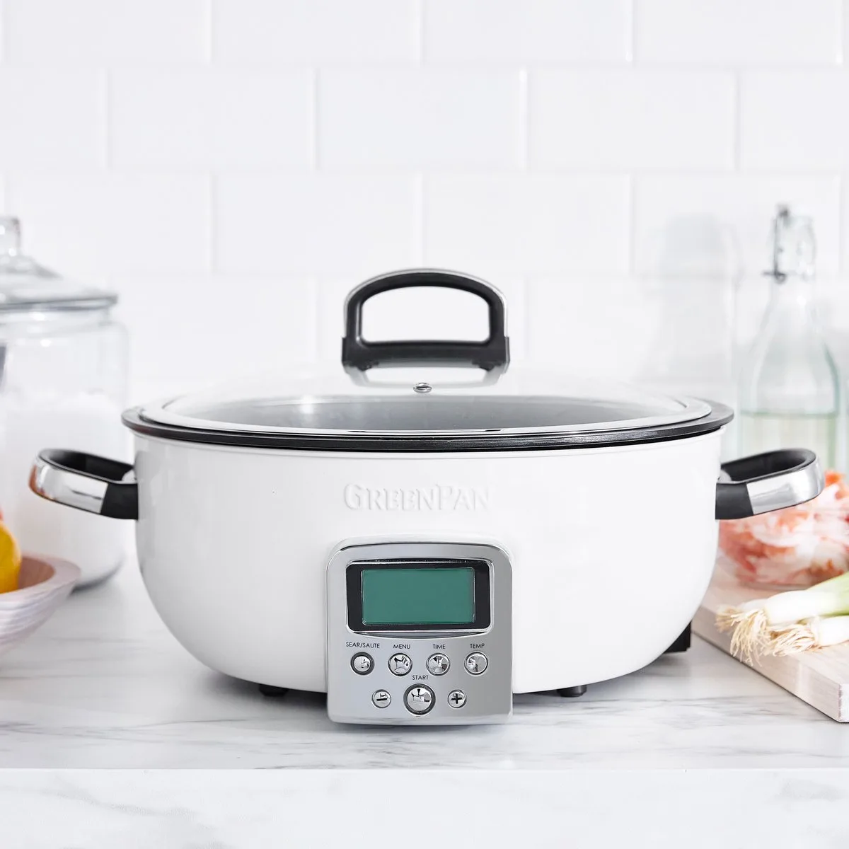 Elite Multicooker 5.6L - Elektrische Wok/Slowcooker/Stomer - Met Keramische Antiaanbaklaag - 1350W van GreenPan in Crème – productfoto