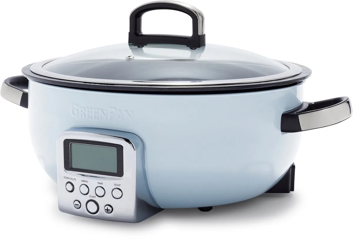 Elite Multicooker 5.6L - Elektrische Wok/Slowcooker/Stomer - Met Keramische Antiaanbaklaag - 1350W - Blauw van GreenPan in Blue_haze – productfoto