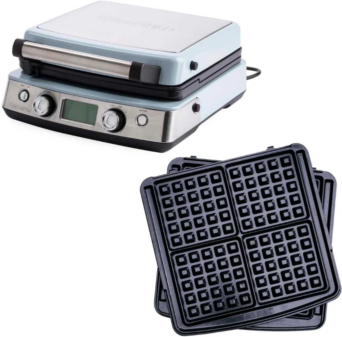 Elite Wafelijzer - PFAS-vrije antikleeflaag - Leddisplay - Antislip - Vermogen: 1600 W - Koudgreep - Met extra wafelplaten van GreenPan in Blue Haze – productfoto