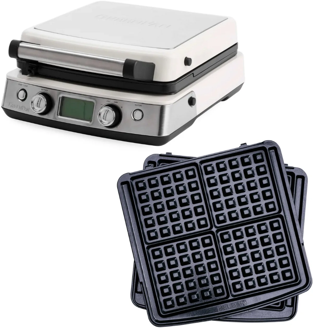 Elite Wafelijzer - PFAS-vrije antikleeflaag - Leddisplay - Antislip - Vermogen: 1600 W - Koudgreep - Met extra wafelplaten - Cloud cream van GreenPan in Crème – productfoto