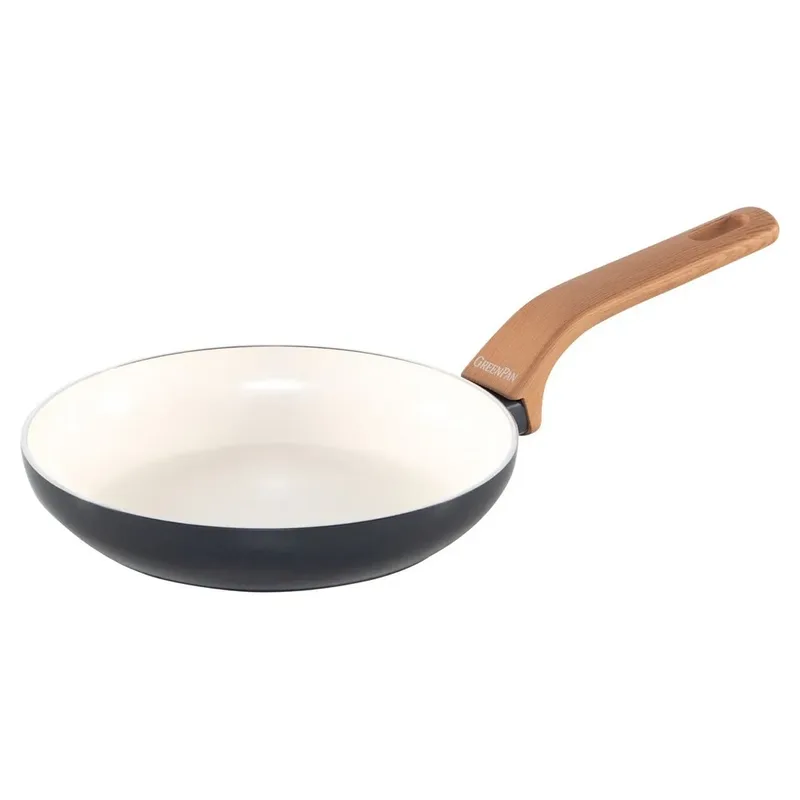 Essence Pannenset 10-delig - 18/20/24/26cm - PFAS-vrije antikleeflaag - Pannenset inductie - Keramische pan - Ovenbestendig tot 160°C - Houteffect handgrepen - Koudgrepen - Met glazen deksel - Grijs fra GreenPan i Grå – produktbillede 6 af 6