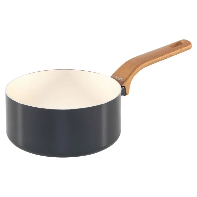 Essence Pannenset 10-delig - 18/20/24/26cm - PFAS-vrije antikleeflaag - Pannenset inductie - Keramische pan - Ovenbestendig tot 160°C - Houteffect handgrepen - Koudgrepen - Met glazen deksel - Grijs fra GreenPan i Grå – produktbillede 5 af 6