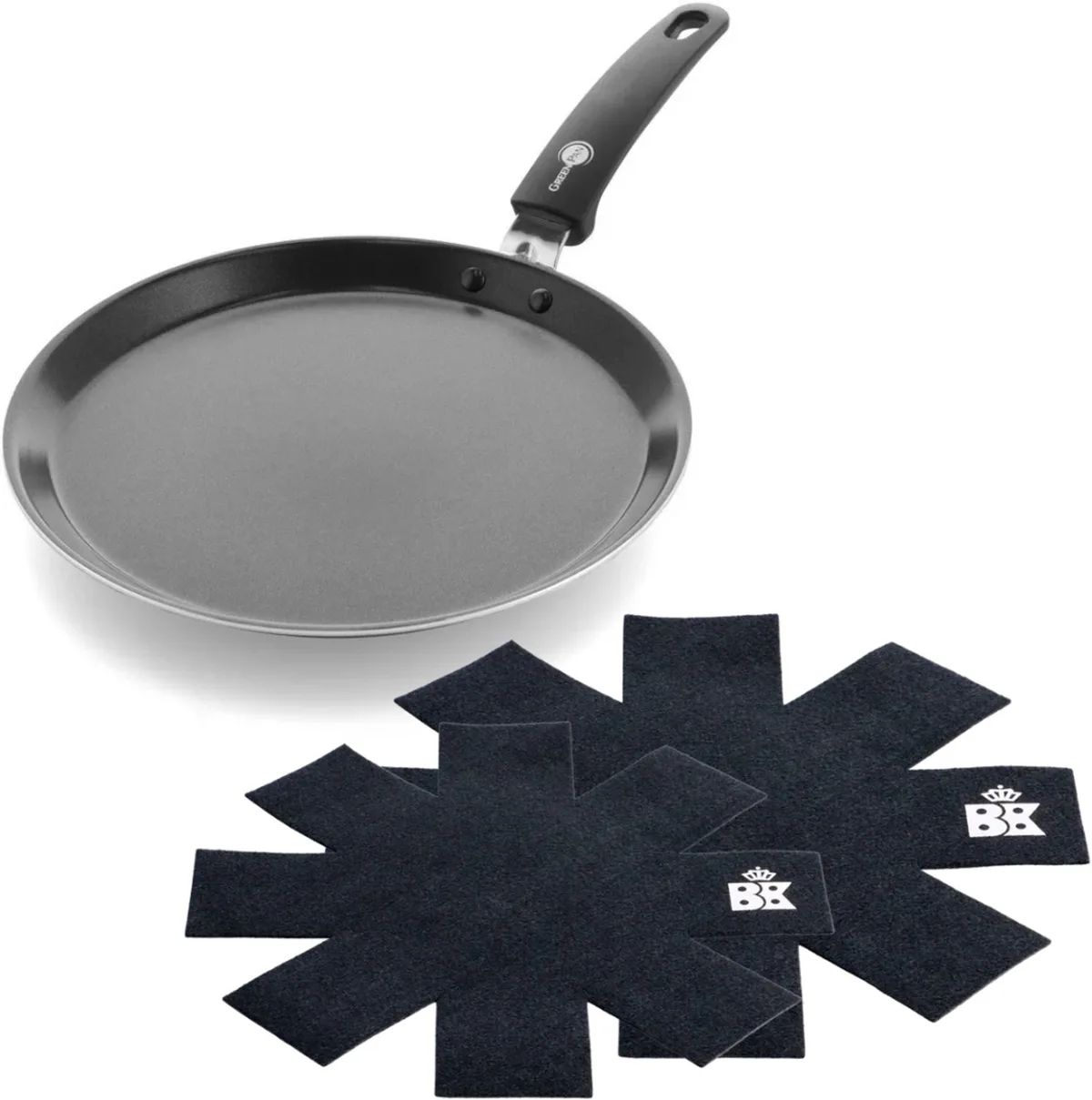 Essentials Pannenkoekenpan 28cm - PFAS-vrije antikleeflaag - Pan inductie - Keramische Pannenset - Ovenbestendig tot 180°C- Koudgrepen - Met Panbeschermer de GreenPan en Noir – photo produit