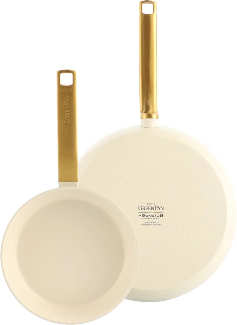 Evolution Pannenset 2-delig - 20/28cm - 3.6L - PFAS-vrije antikleeflaag - Inductie pannenset - Keramische pan - Ovenbestendig tot 200°C - Gouden RVS handgrepen - Zonder deksel - Creme by GreenPan in Cream_white – product photo