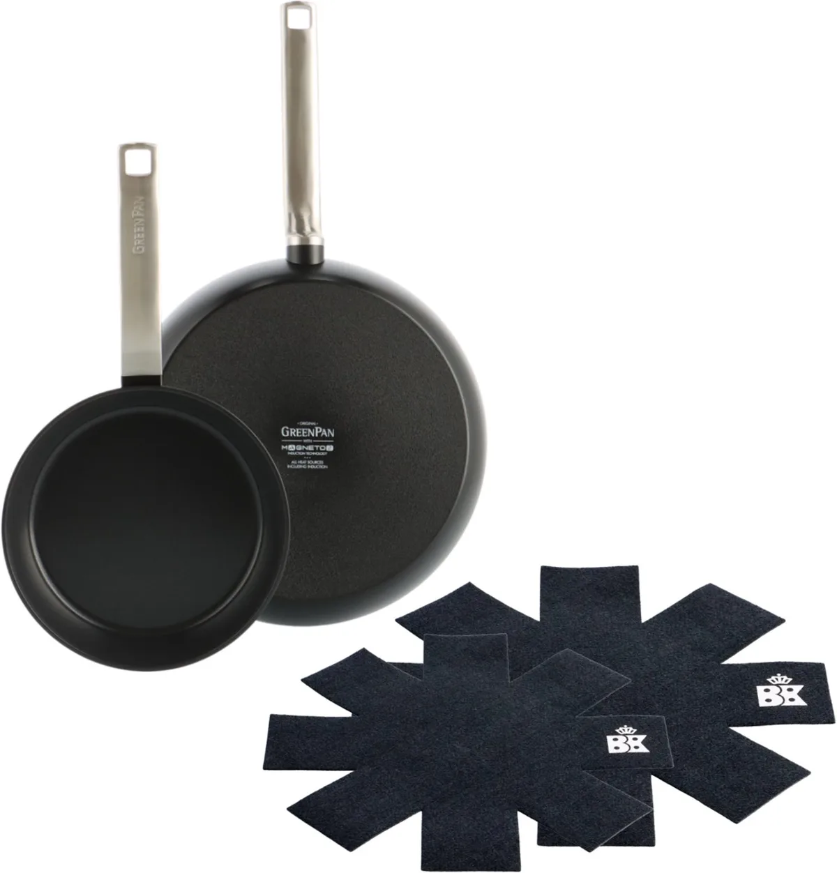 Evolution Pannenset 2-delig - 20/28cm - PFAS-vrije antikleeflaag - Inductie pannenset - Keramische pan - Ovenbestendig tot 200°C - RVS handgrepen - Met Pannenbeschermers - Zonder deksel fra GreenPan i Sort – produktbillede