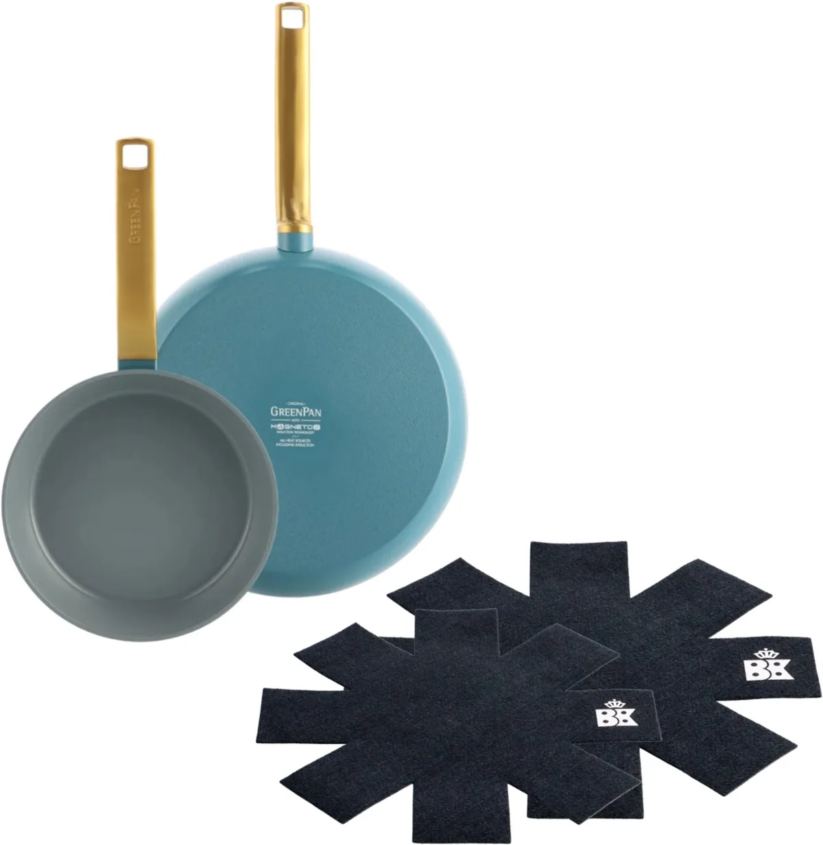 Evolution Pannenset 2-delig - 20/28cm - PFAS-vrije antikleeflaag - Inductie pannenset - Keramische pan - Ovenbestendig tot 200°C - Gouden RVS handgrepen - Met Pannenbeschermers - Zonder deksel - Sky Blue by GreenPan in Blue – product photo