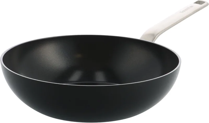 Evolution Wokpan 28cm/3.6L - PFAS-vrije antikleeflaag - Inductie Wokpan - Keramische pan - Ovenbestendig tot 200°C - RVS handgrepen - Zonder deksel - Zwart by GreenPan in Black – product photo