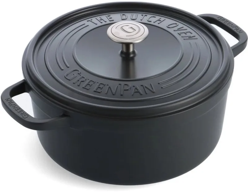 Featherweights Braadpan 26cm - 5.3L - Zonder PFAS-vrije antikleeflaag - Braadpan inductie - Ovenbestendig tot 230°C - Geëmailleerd gietijzer - Met deksel - Zwart by GreenPan in Grey – product photo