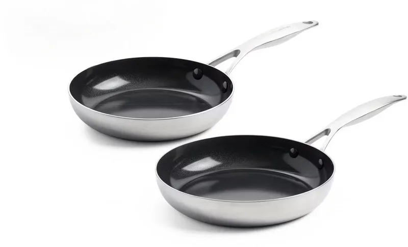 Geneva Collection Koekenpannenset - Tri-Ply Ceramic Frypan PFAS-vrij - 24 & 28 cm von GreenPan in Silber – Produktfoto