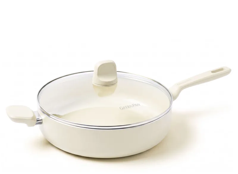 Memphis Hapjespan 28 cm met deksel - 4,2 L - PFAS-vrije antiaanbaklaag - Hapjespan inductie - Keramische pan - Ovenbestendig tot 160°C - Gelijkmatige warmteverdeling - Met glazen deksel - Crème von GreenPan in Creme – Produktfoto