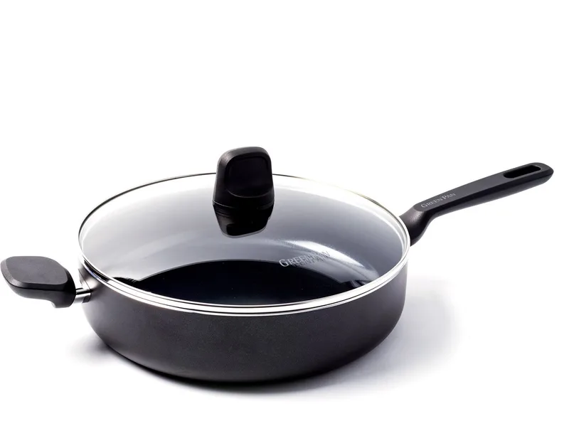Memphis Hapjespan 28cm met deksel - 4.2L - PFAS-vrije antikleeflaag – Hapjespan inductie - Keramische pan - Ovenbestendig tot 160°C - Koudgrepen - Met glazen deksel - Zwart von GreenPan in Schwarz – Produktfoto