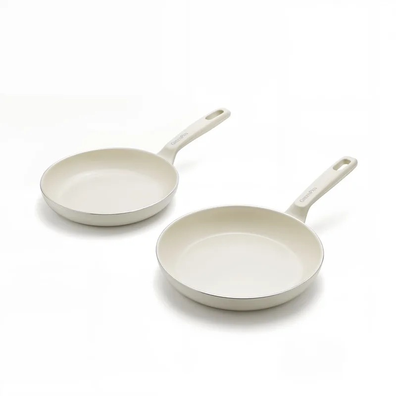 Memphis Koekenpannenset 2-delig - 24 cm + 28 cm - PFAS-vrije antiaanbaklaag - Pannenset inductie - Keramische pannen - Ovenbestendig tot 160°C - Stay-cool handgrepen från GreenPan i Kräm – produktbild
