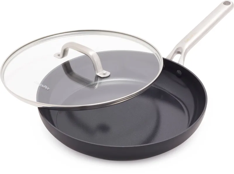 Omega keramische inductie koekenpan met deksel 30cm - PFAS-vrij - Inductie pan - Inductie koekenpanpan - Vaatwasserbestendig - Ovenbestendig tot 200°C - Krasbestendig - Stapelbaar - Aluminium - Zwart de GreenPan en Noir – photo produit