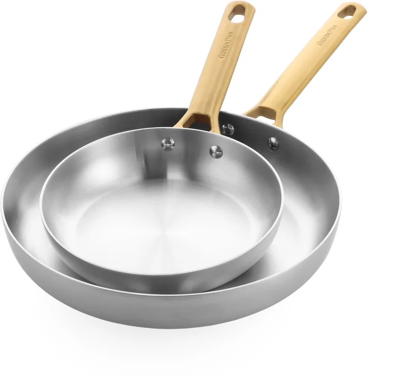 Padova Koekenpannenset 2-delig - 20/28cm - Zonder PFAS-vrije antikleeflaag - Pannenset inductie - RVS pannenset - Ovenbestendig tot 220°C - RVS handgrepen – Zilver van GreenPan in Rvs – productfoto