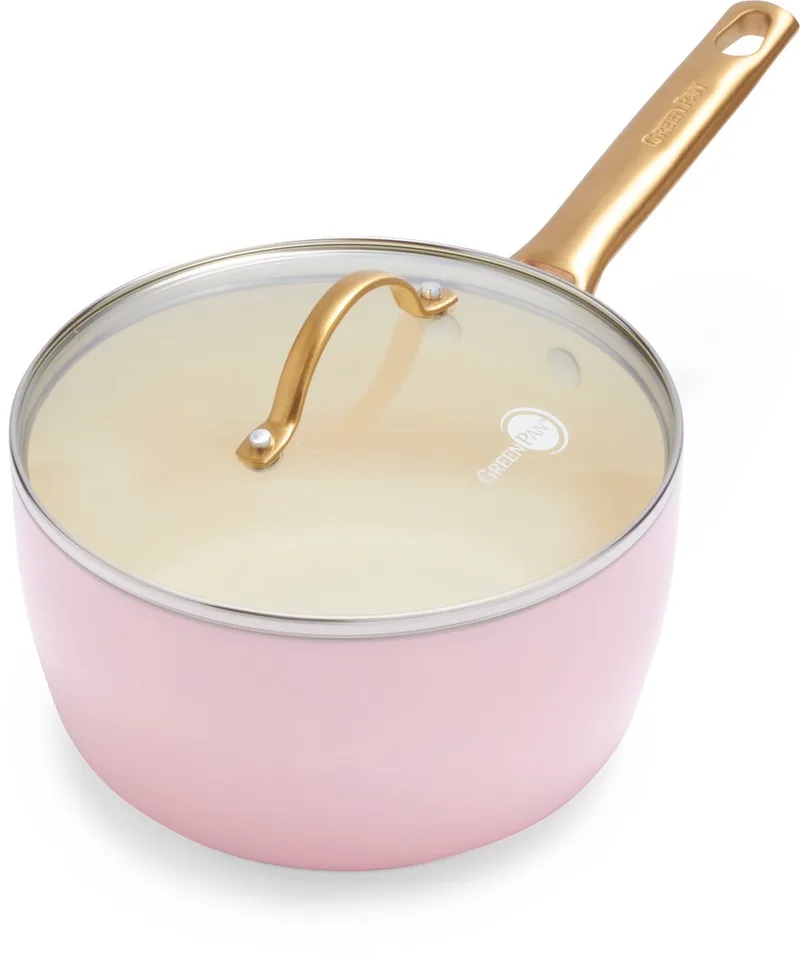 Padova Roze Keramische Inductie Steelpan met deksel 18cm - PFAS-vrij - Inductie steelpan - Ovenbestendig tot 200°C - Vaatwasserbesndig - RVS handgrepen - Met deksels – Roze fra GreenPan i Blush_pink – produktbillede
