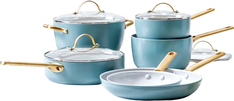 Padova Smokey Blue pannenset 10-delig - 18-28cm - PFAS-vrije antikleeglaag - Pannenset inductie - keramische pan - met deksels - Ovenbestendig tot 200 graden - Smokey Blue by GreenPan in Smokey Blue – product photo