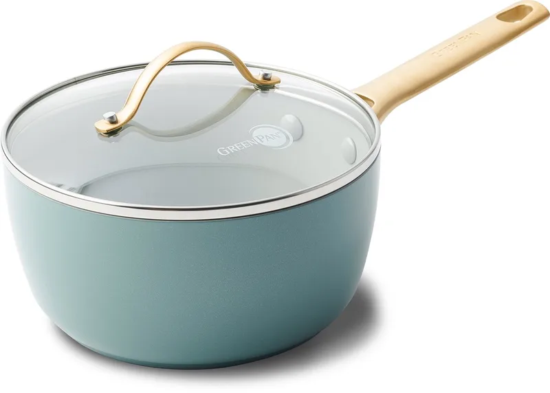 Padova Smokey Sky Blue steelpan met deksel ø18 cm - inductie - anti-aanbak - PFAS-vrij by GreenPan in Blue – product photo