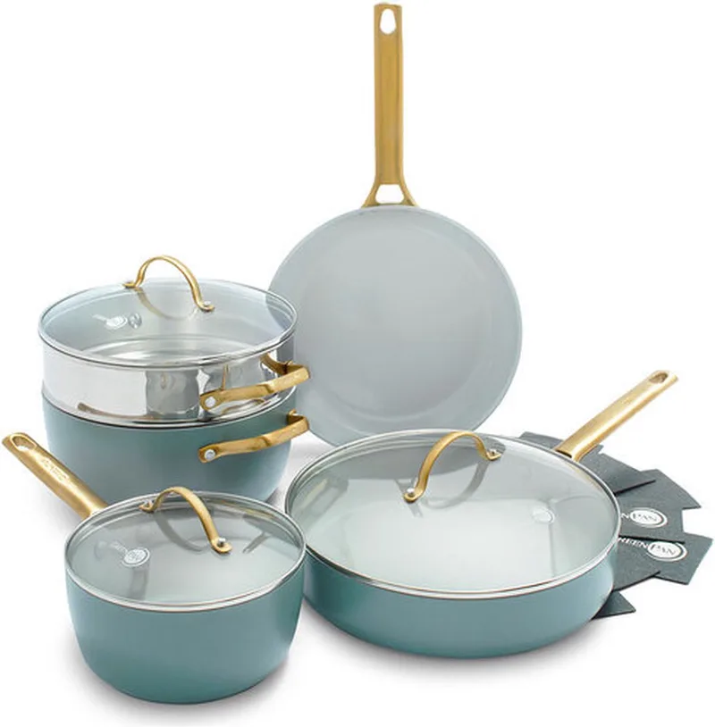 Pannenset 5-delig Greenpan Padova Smokey Blue Gold by GreenPan in Blue, Gold – product photo