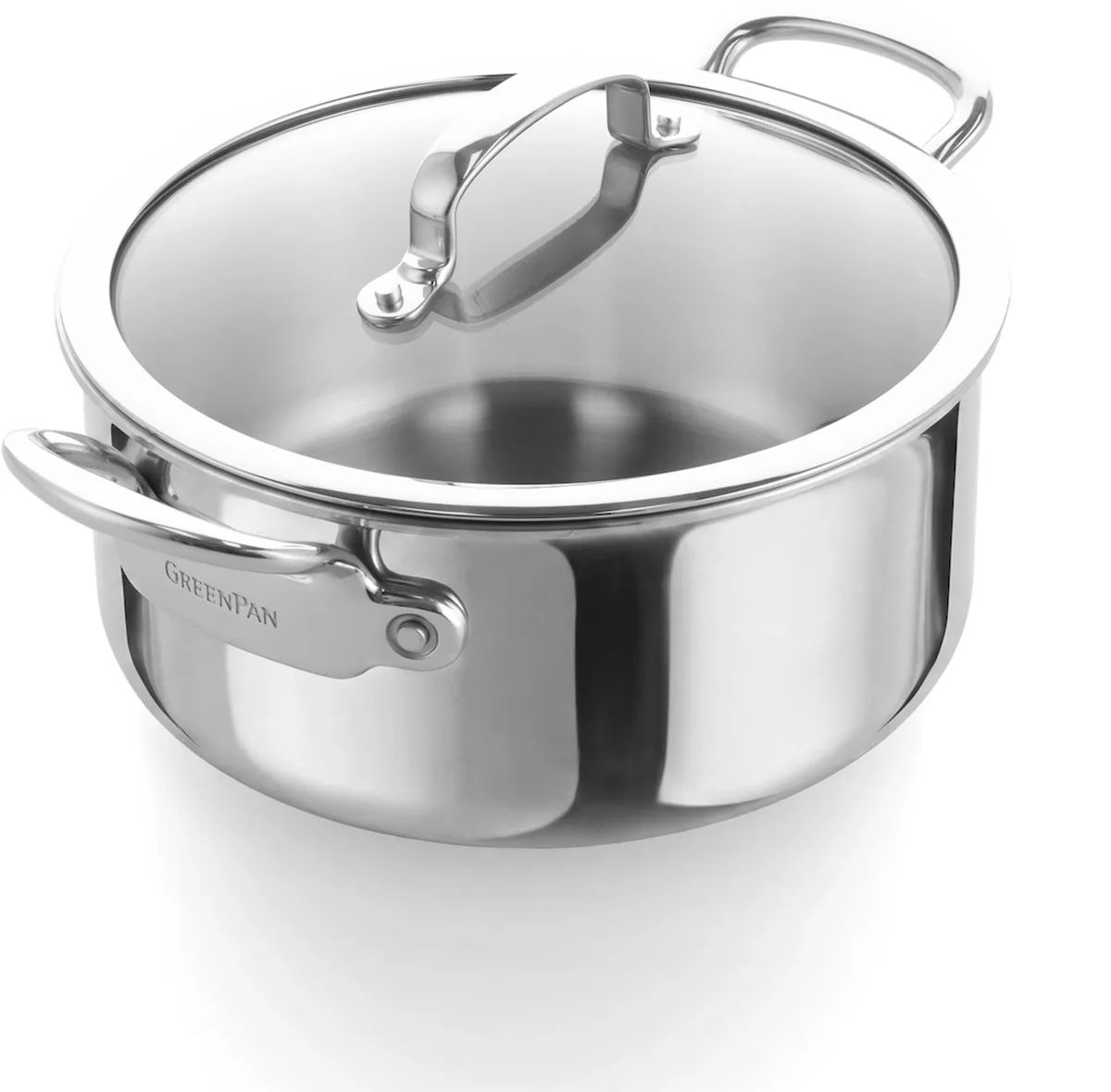 Premiere 5-ply kookpan met deksel RVS de GreenPan en Argent – photo produit