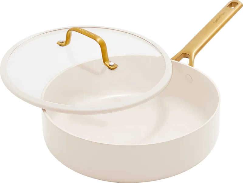 Reserve Hapjespan 24cm - 3.65L - PFAS-vrije antiaanbaklaag - Hapjespan inductie - Keramische pan - Ovenbestendig tot 200° - Kleurrijk design - Met deksel - Crème fra GreenPan i Creme – produktbillede