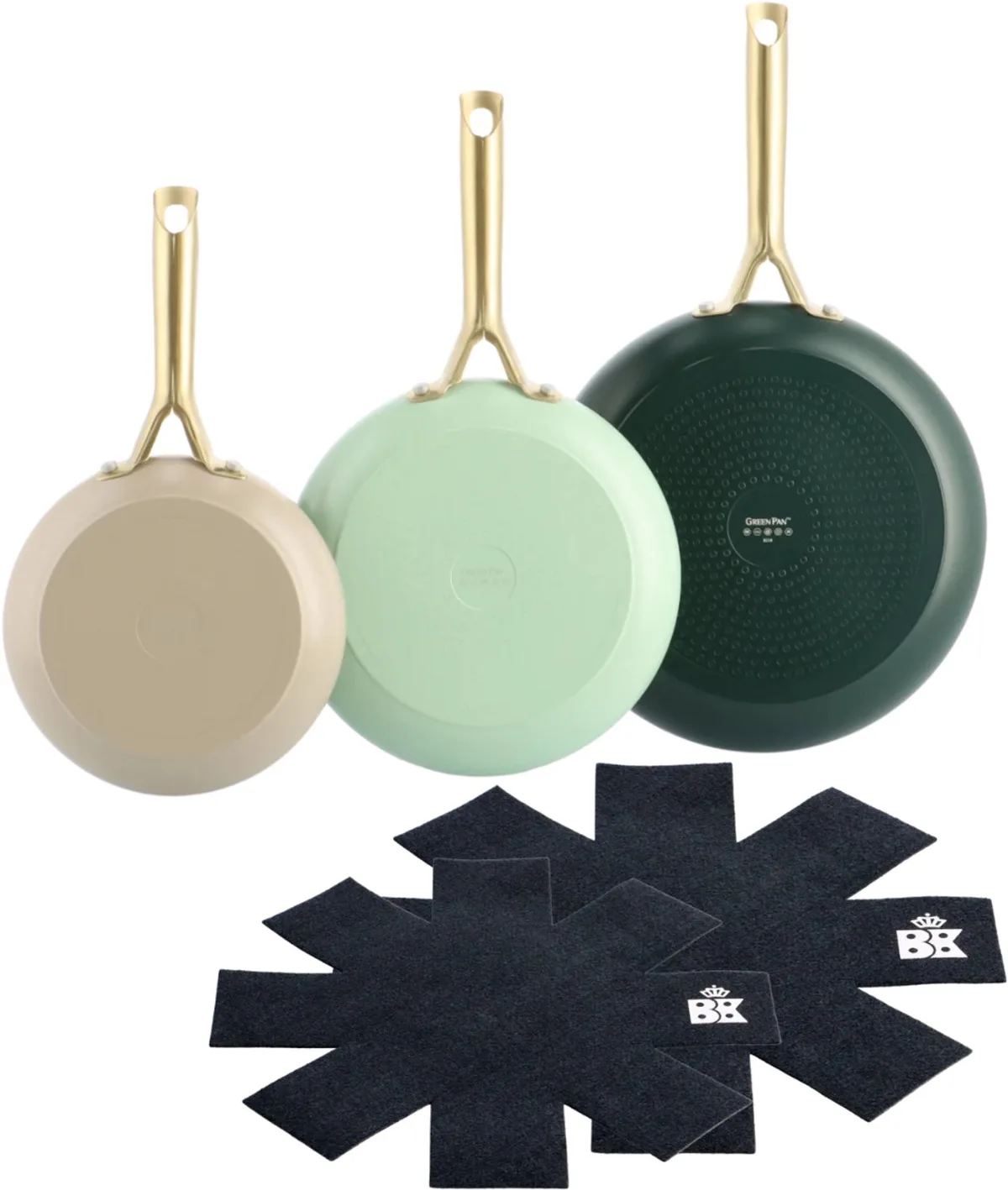 Shades Koekenpannenset 3-delig - 20/24/28cm - PFAS-vrij - Inductie koekenpan - Inductie pannenset - Ovenbestendig tot 200°C - Vaatwassergeschikt - RVS handgreep - 100% gerecycleerd aluminium - zonder deksel - Met panbeschermers van GreenPan in Groen – productfoto