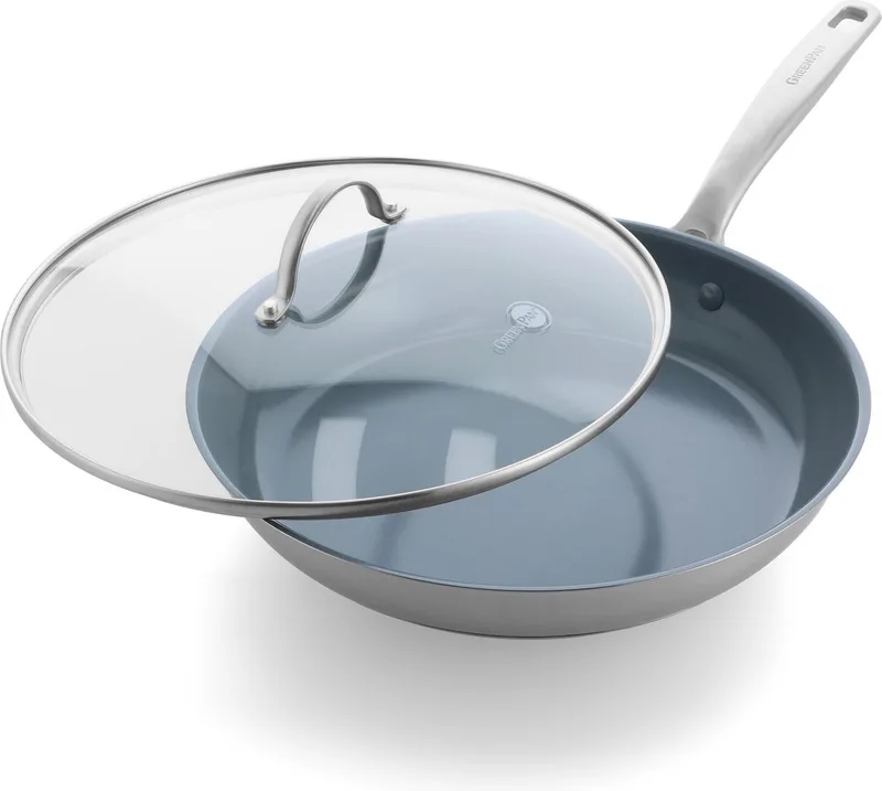 Treviso Koekenpan 30cm - PFAS-vrije antikleeflaag - Koekenpan inductie - Keramische pan - Ovenbestendig tot 220°C - RVS handgepen - Met glazen deksel - Zilver von GreenPan in Silber – Produktfoto