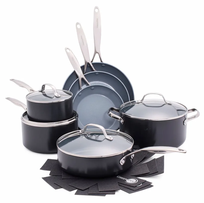 Valencia Pro Pannenset 10-delig - PFAS-vrije antikleeflaag - Pannenset inductie - Keramische pan - Ovenbestendig tot 220°C - Met deksel - Zilver by GreenPan in Grey – product photo