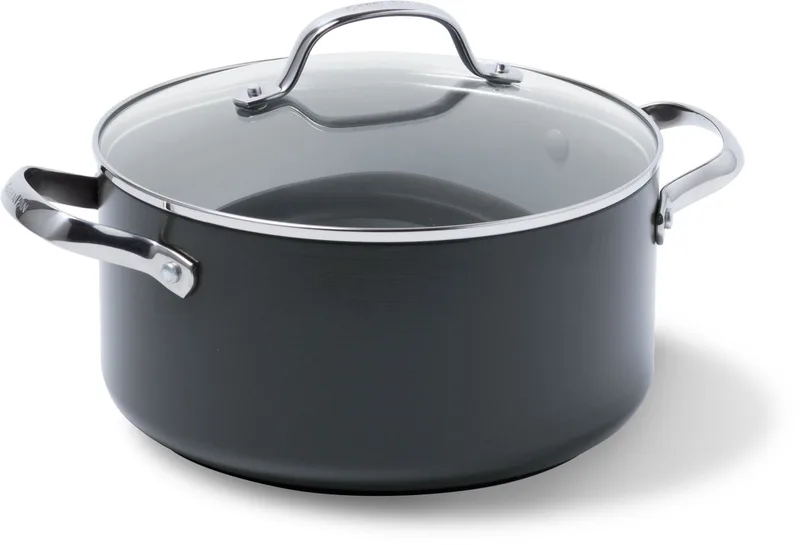 Venice Pro Aluminium Kookpan Ø 20cm - 3.1L – PFAS-vrij - Inductie – Ovenbestendig tot 220°C – Vaatwasserbestendig – Snelle opwarming – RVS handgrepen - Zwart von GreenPan in Grau – Produktfoto