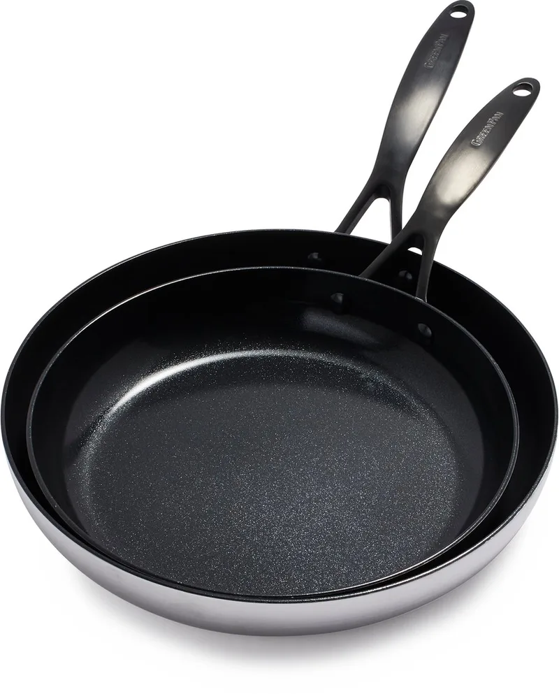 Venice Pro Noir Koekenpannenset 2-delig - 26/30cm - PFAS-vrije antikleeflaag - Pannenset inductie - Keramische pan - Ovenbestendig tot 220°C - Zilver de GreenPan en Argent – photo produit