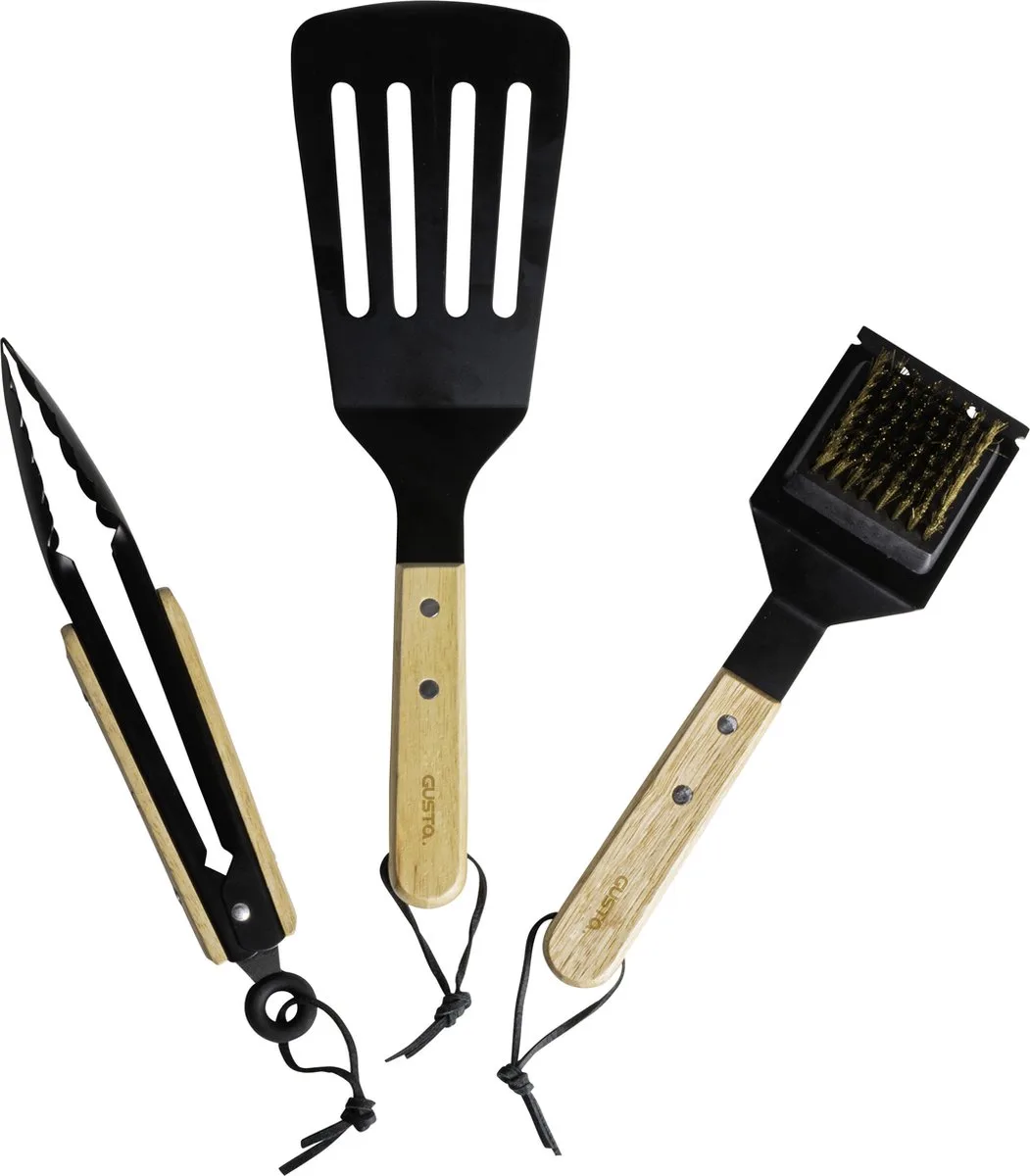 Barbecue Gereedschap - Tang Spatel Borstel - RVS Hout de Gusta en Noir – photo produit
