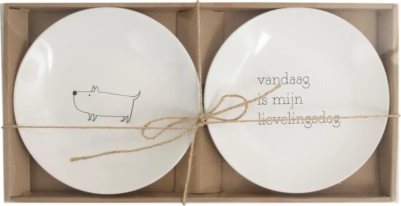 Genieters Borden 20 cm Lievelingsdag/ Hond - set van 2 by Gusta in White – product photo