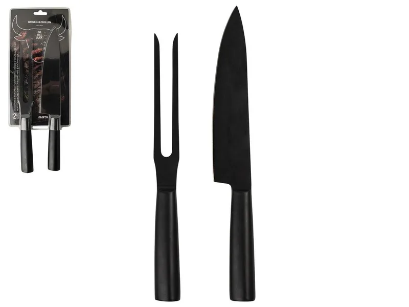 Grillin' & Chillin' - Barbecue Koksmes en Vleesvork - Zwart by Gusta in Hout – product photo