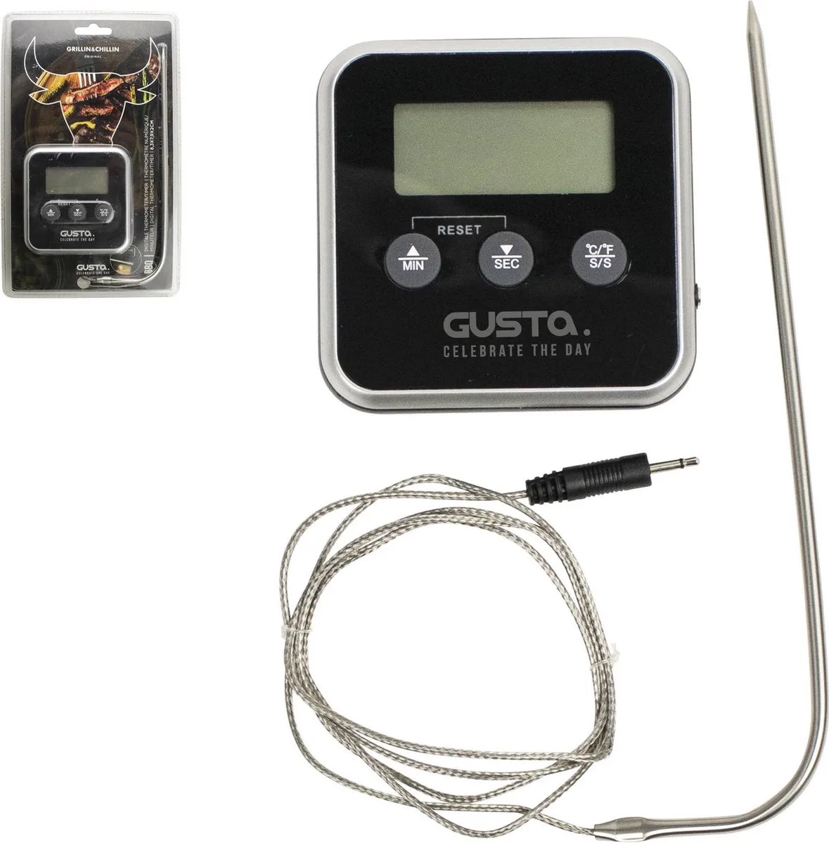Grillin' & Chillin' - Digitale Thermometer / Timer von Gusta in Silber – Produktfoto
