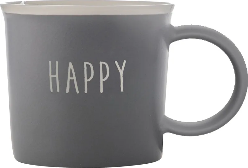 Mok HAPPY - Antraciet witte rand - 310 ml von Gusta in Anthrazit, Witte rand – Produktfoto